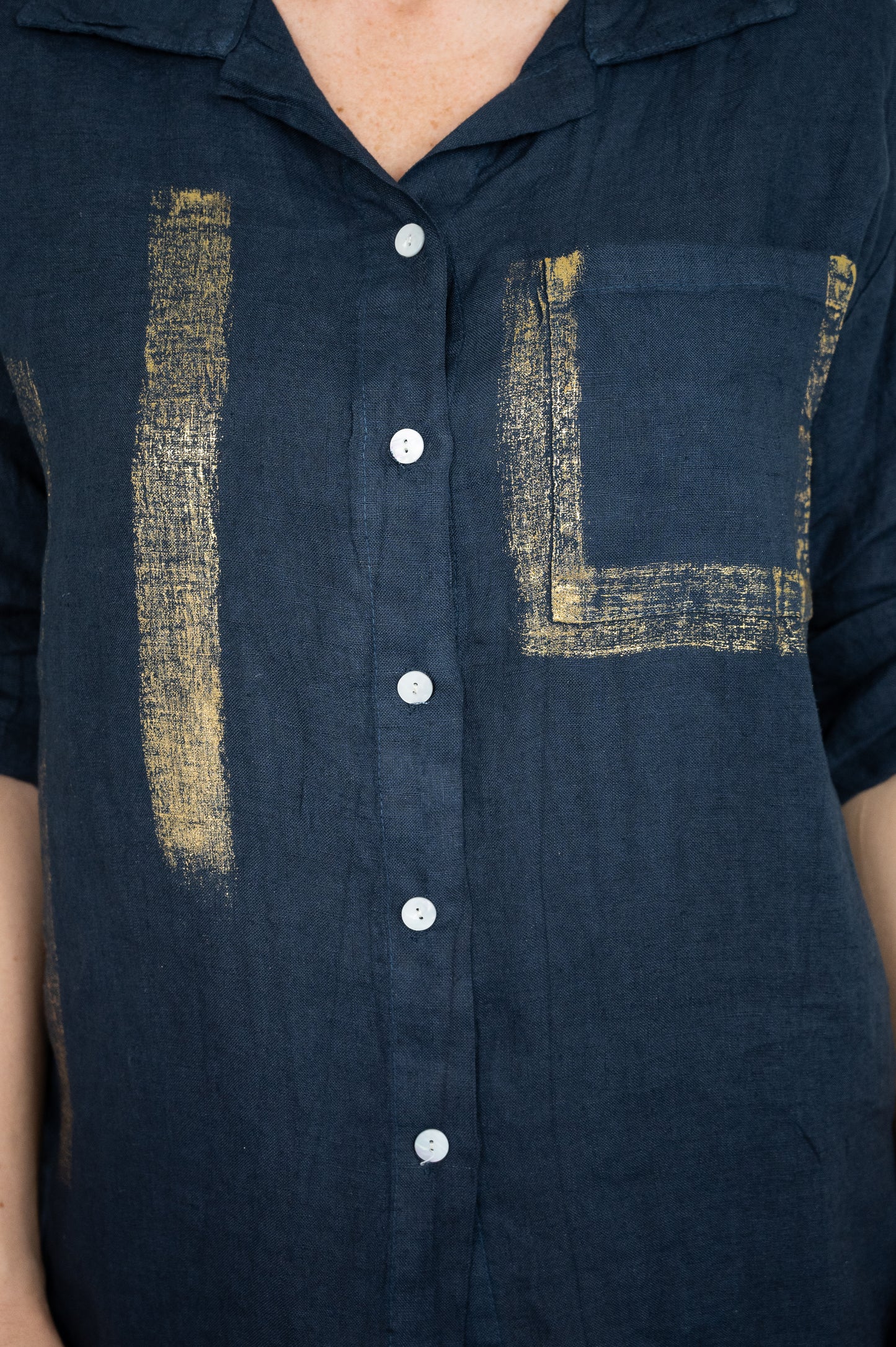 Navy Gold Brush Linen