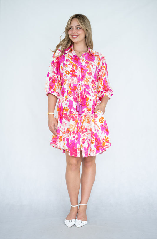 Collared Floral Dress Pink