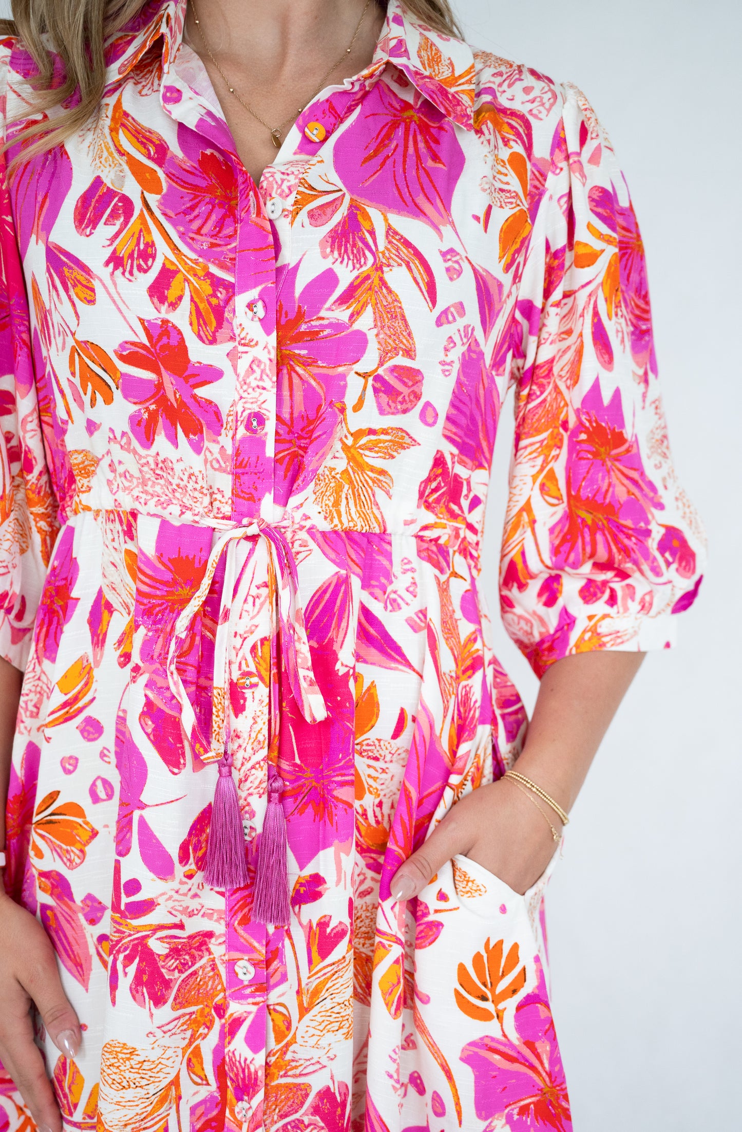 Collared Floral Dress Pink