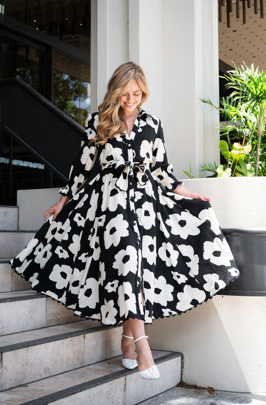 Black White Daisy Dress